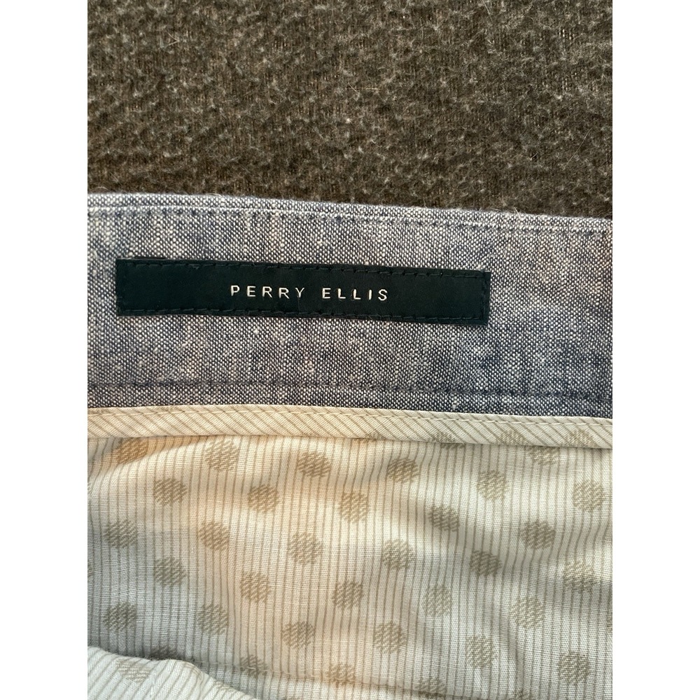 Perry Ellis Mens Blue Linen Cotton Blend Flat Front Shorts Size 34 - Picture 2 of 5